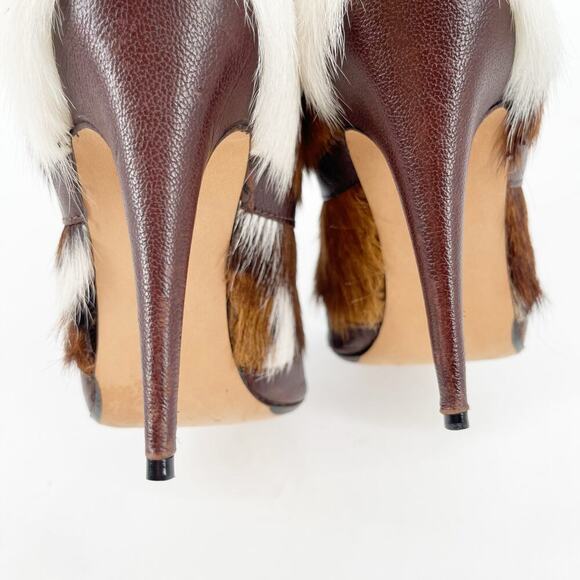 Manolo Blahnik Y2K Retro Aziz Cowhide Fur Leather Pointed Toe Heeled Boot IT 37 - Picture 11 of 14